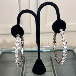 Brand New Clear Rhinestone, Silver Hardware Hoops